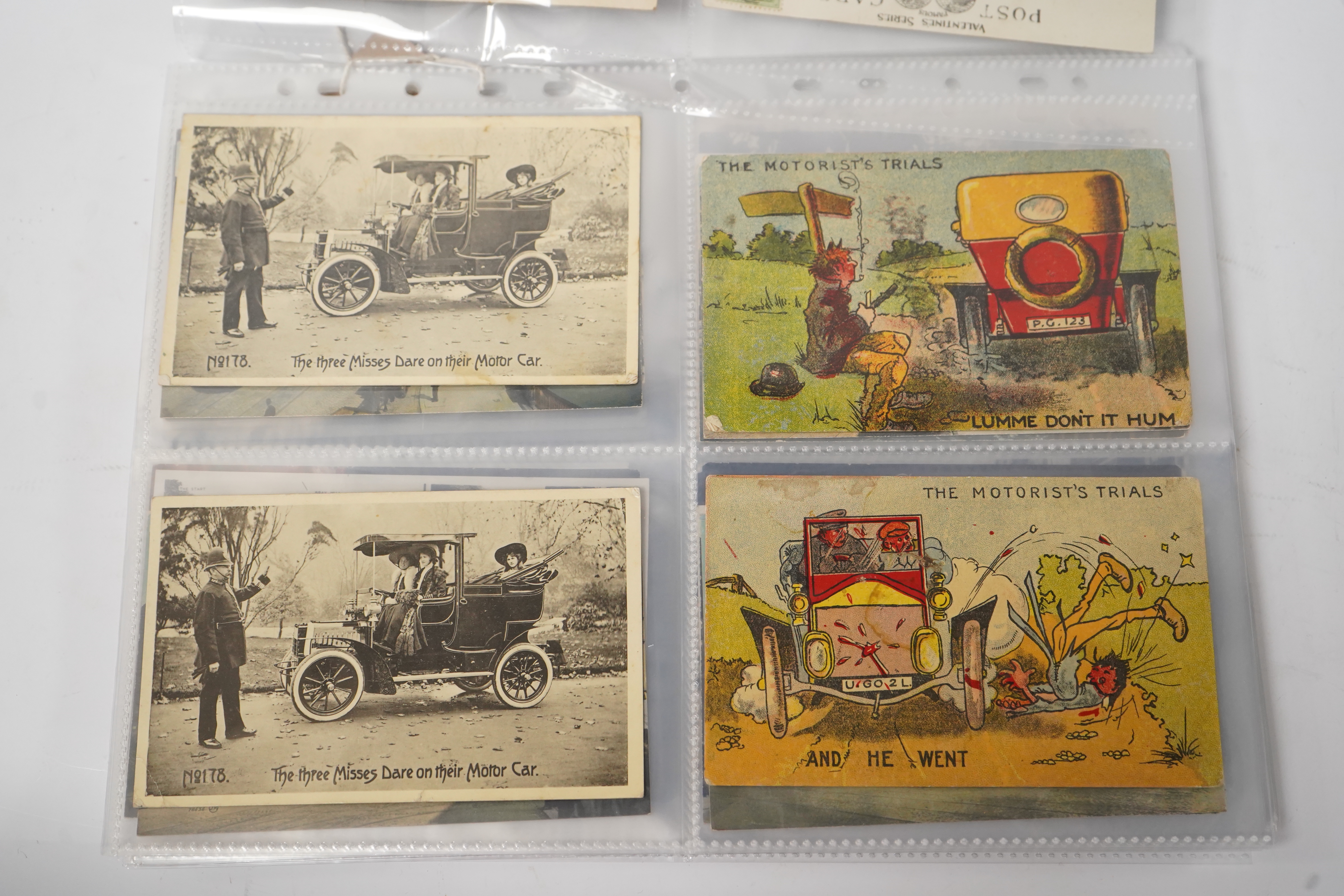 A group of eighty eight assorted vintage postcards, including American topography, rail accidents and motoring.